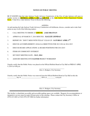 Agc subcontract agreement - NOTICE OF PUBLIC MEETING MONDAY APRIL 7 2014 at 600 PM - lakejackson-tx