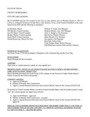 Meeting report sample - BE IT KNOWN that the City Council of the City of Lake Jackson met on Monday January 5, 2015 at - lakejackson-tx