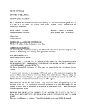 T2220 completed example - BE IT KNOWN that the Traffic Commission of the City of Lake Jackson met on April 8, 2014 at - lakejackson-tx