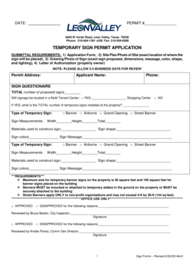 TEMPORARY SIGN PERMIT APPLICATION - Leon Valley Texas - leonvalleytexas