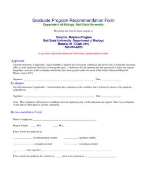 Graduate Program Recommendation Form