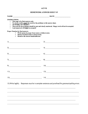 Homework Answer Sheet