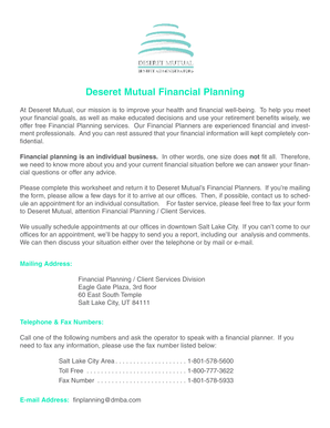 Deseret Mutual Financial Planning Form