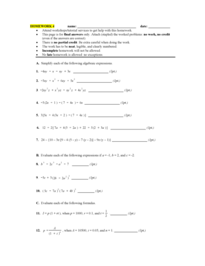 Algebra Homework Assignment