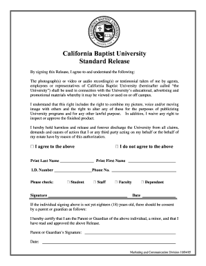 California Baptist University Media Release Form