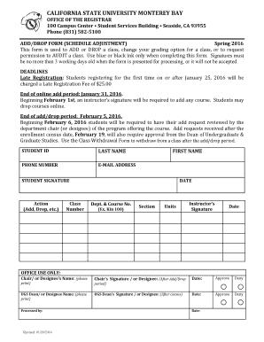 California State University Add/Drop Form