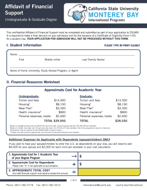 Affidavit of Financial Support for CSUMB International Students