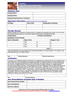 VitaFlex Dependent Care Claim Form