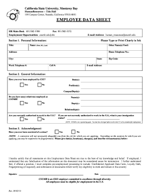 Employee Data Sheet