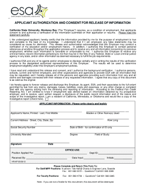 Applicant Authorization and Consent for Release of Information