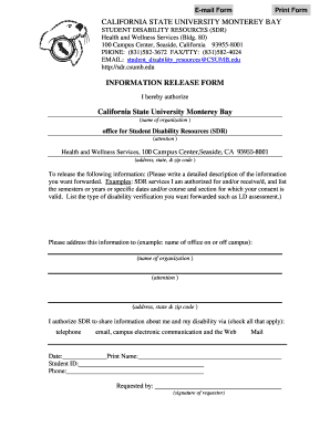 California Student Disability Resources Information Release Form