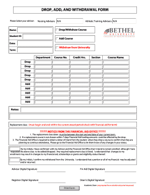 Drop, Add, and Withdrawal Form