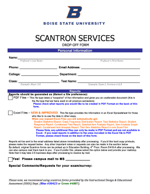 Scantron Services Drop-Off Form