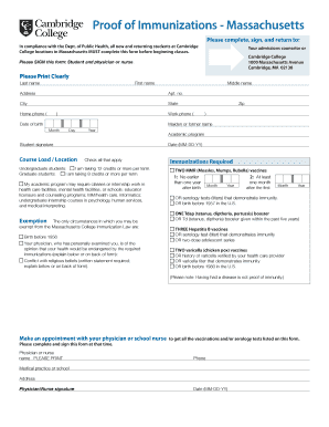 Proof of Immunizations - Massachusetts