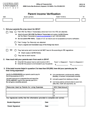 Parent Income Verification Form