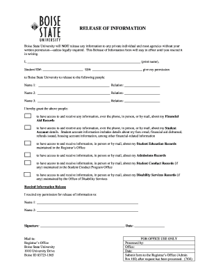Boise State University Release of Information Form