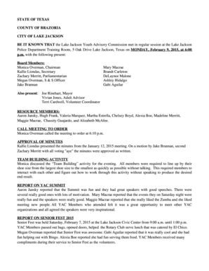 Teachers staff meeting minutes sample pdf - BE IT KNOWN THAT the Lake Jackson Youth Advisory Commission met in regular session at the Lake Jackson - lakejackson-tx