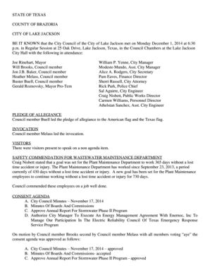 BE IT KNOWN that the City Council of the City of Lake Jackson met on Monday December 1, 2014 at 630 - lakejackson-tx