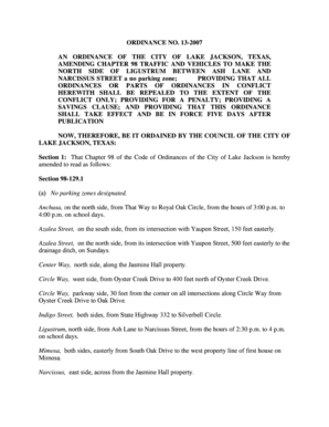 Confirmation letter - AMENDING CHAPTER 98 TRAFFIC AND VEHICLES TO MAKE THE - lakejackson-tx