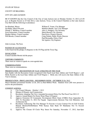 BE IT KNOWN that the City Council of the City of Lake Jackson met on Monday October 15, 2012 at 630 - lakejackson-tx