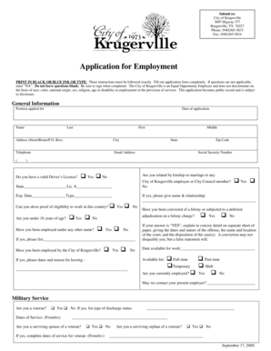 Application for Employment - Krugerville Texas - krugerville