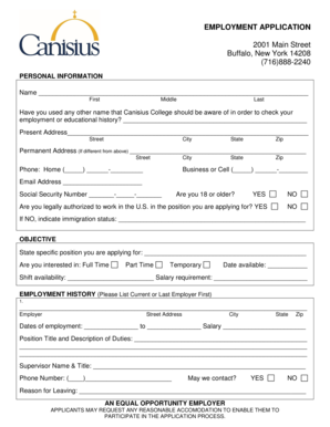 Canisius College Employment Application