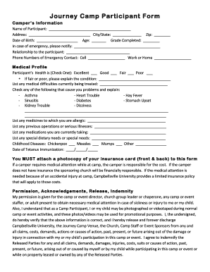 Journey Camp Participant Form