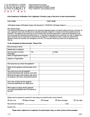 Prior-Experience Verification Form