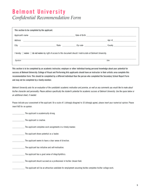 Belmont University Confidential Recommendation Form