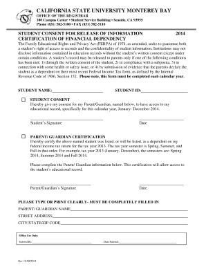 California Student Consent for Release of Information