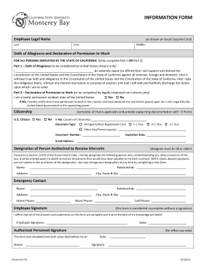 California Employee Oath of Allegiance and Work Permission Form