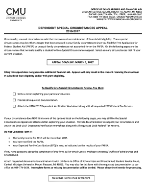 Dependent Special Circumstances Appeal Form