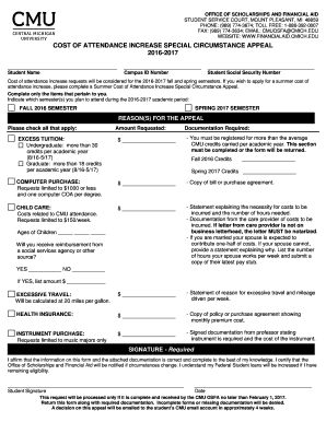 Cost of Attendance Increase Special Circumstance Appeal