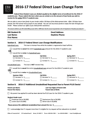 2016-17 Federal Direct Loan Change Form