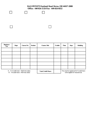Baldwin Wallace University Registration Form