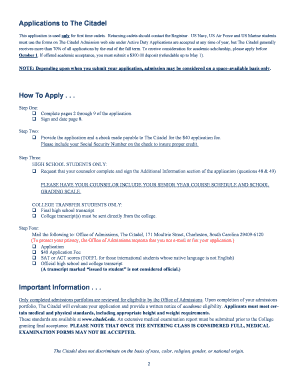 The Citadel First Time Cadet Application