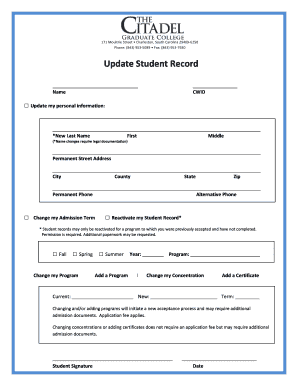 College Student Record Update Form
