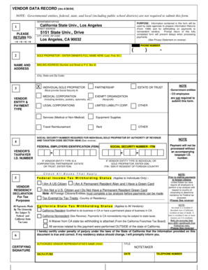 California Vendor Data Record Form
