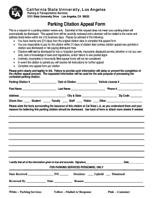 California State University Parking Citation Appeal Form