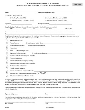 California State University Academic Student Employee Duties Form