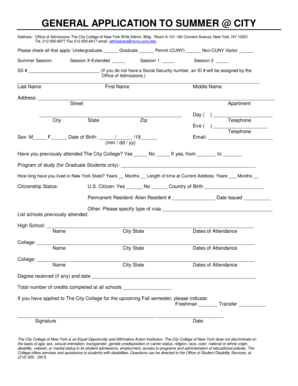 City College of New York Summer Application Form
