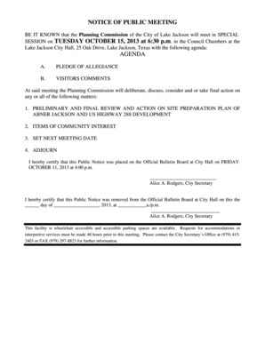 Payers rtn - BE IT KNOWN that the Planning Commission of the City of Lake Jackson will meet in SPECIAL - lakejackson-tx