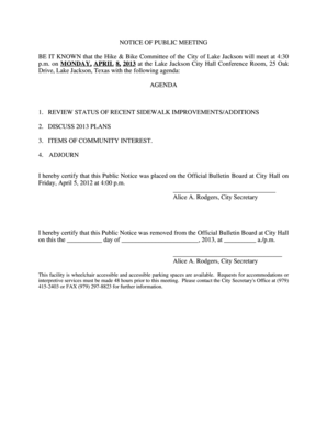 Letter of intent for training program - BE IT KNOWN that the Hike & Bike Committee of the City of Lake Jackson will meet at 430 - lakejackson-tx