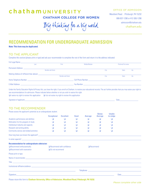 Recommendation for Undergraduate Admission