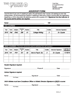 College Course Add Drop Form