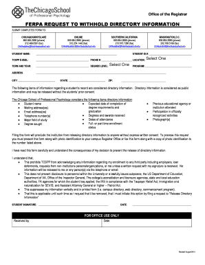 FERPA Request to Withhold Directory Information