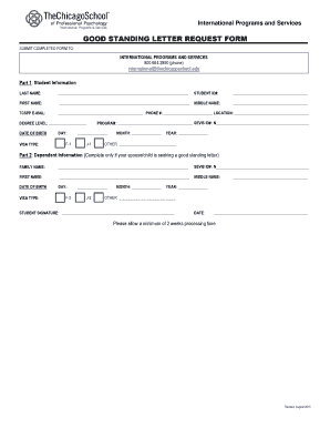 Fillable Online GOOD STANDING LETTER REQUEST FORM - The Chicago School ...