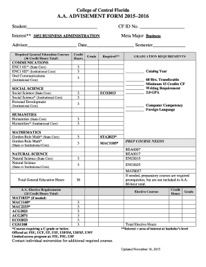College of Central Florida AA Advisement Form 2015-2016