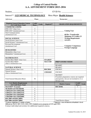 A.A. Advisement Form 2015-2016