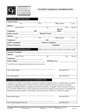 Student Medical Information Form